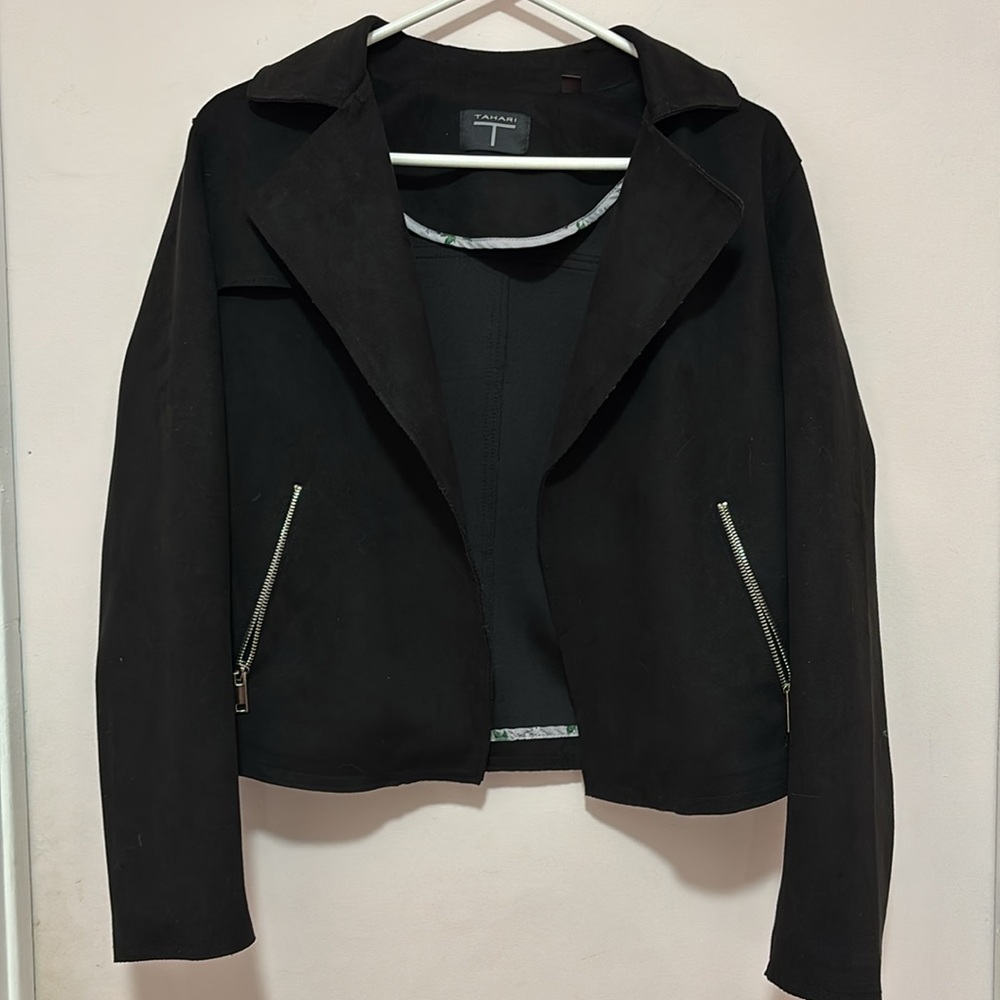 Tahari Black Blazer with Silver Zipper